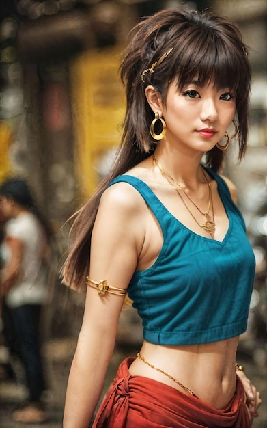 Naughty young Thai asian woman with trending fashion style cloth generative AI