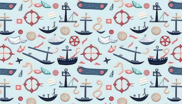 Nautical Drawings Pattern. AI generative.