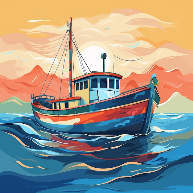 Nautical Nostalgia Abstract Flat Lay of a Retro Fishing Boat