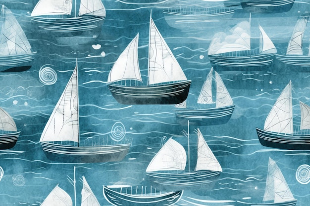 nautical seamless pattern boat sea themed