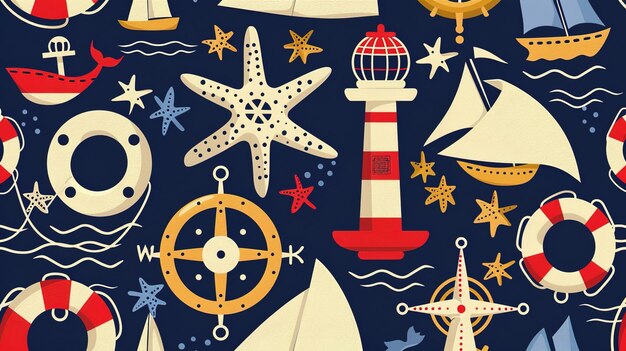 Photo nautical theme seamless pattern wallpaper ar 169 v 6 job id 88d35ea6004d4229a990f5a6bcbf5ea1