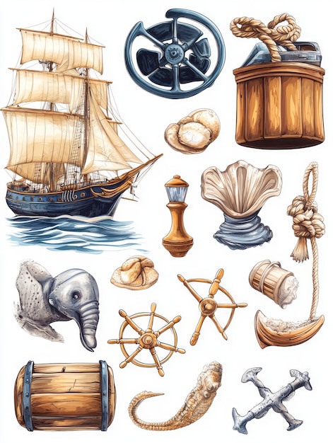 Nautical Treasures A Collection of HandDrawn Maritime Objects