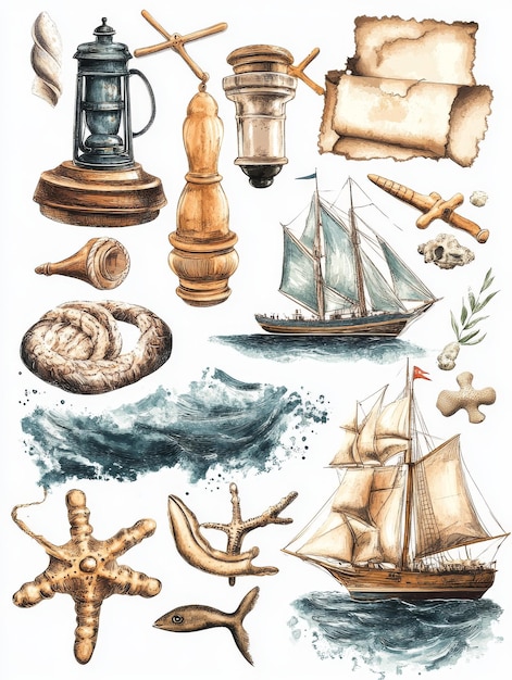 Nautical Treasures A Watercolor Collection of Seafaring Objects