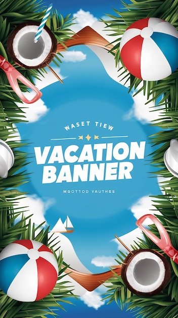 nautical vacation and travel banner with sea life style objects Top view