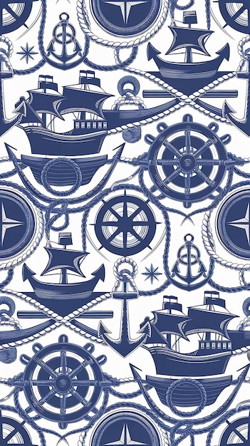 Photo nautical vector seamless pattern