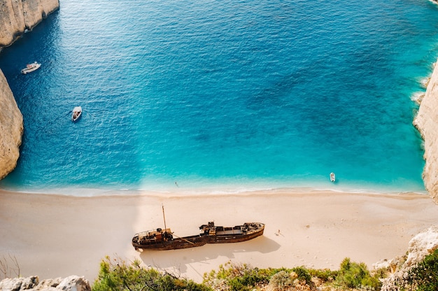 Navagio beach Shipwreck bay, Zakynthos island, Greece View from above