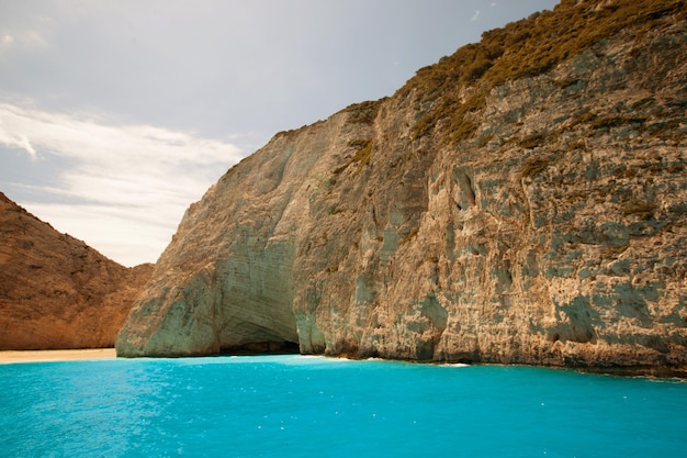 Navagio beach on Zakynthos island, Greece, summer day