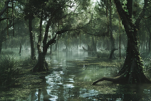 Navigating through mysterious swamp landscas ar generative ai