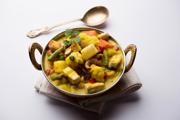 Navratan Korma is a rich creamy and flavorful Mughlai dish  from India that literally translates to ninegem curry The gems are the fruits vegetables and nuts that make up the curry