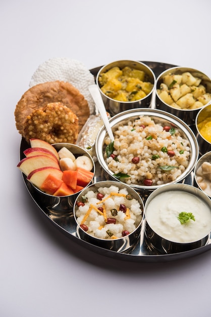 Navratri Upwas Thali / Fasting food platter, selective focus