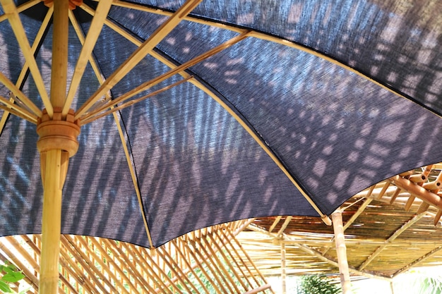 Navy blue beach umbrella on a sunny day