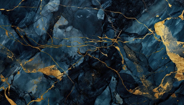 Navy blue and gold marble background generative ai