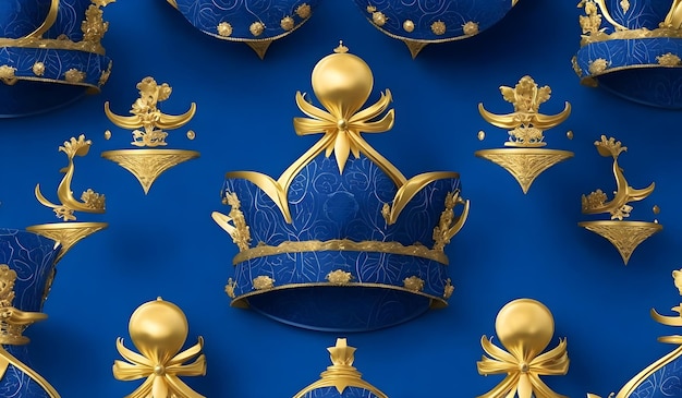 Navy blue seamless pattern in retro style with a gold crown Can be used for premium royal party