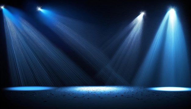 Navy Blue Spotlights Shine on Stage Floor in Dark Room Dynamic Lighting Adding Depth to Stage Produc