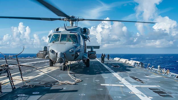 Navy helicopter landing on warship