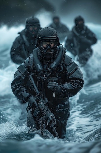 Photo navy seals conduct coastal infiltration in a night operation