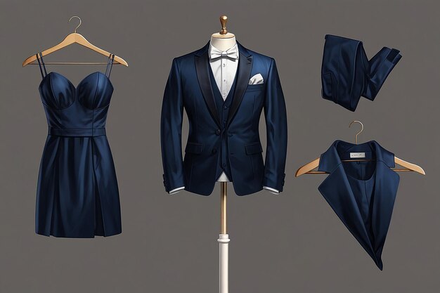 Photo navy tuxedo suit mockup on transparent background