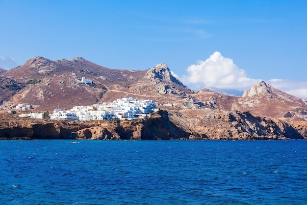 Naxos island aerial panoramic view. Naxos is the largest of the Cyclades island group in the Aegean, Greece