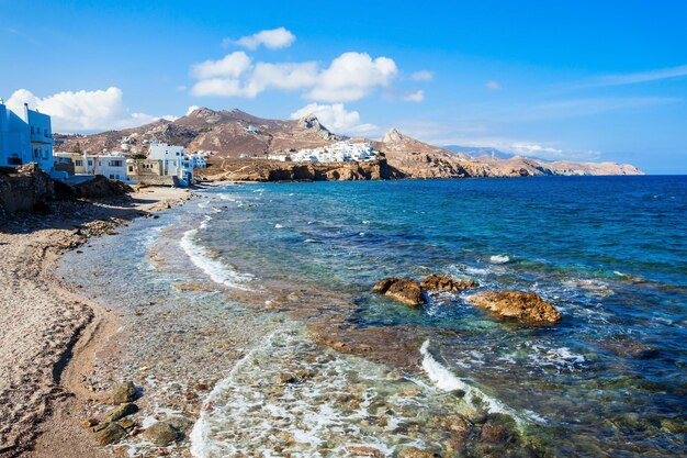 Naxos island aerial panoramic view. Naxos is the largest of the Cyclades island group in the Aegean, Greece