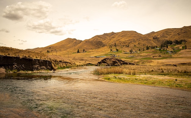 nearby river with scenic landscape in the background