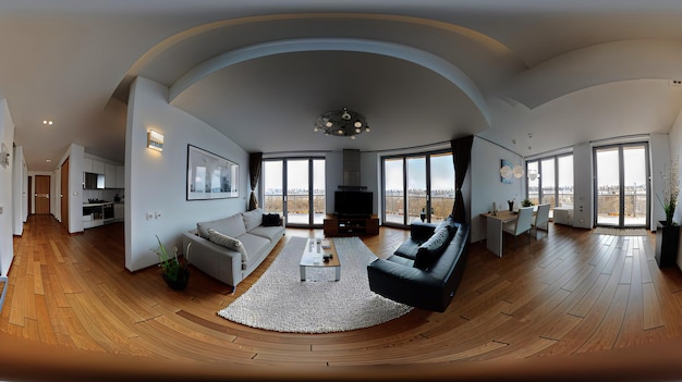 Neat Modern Flat House Interior Panorama