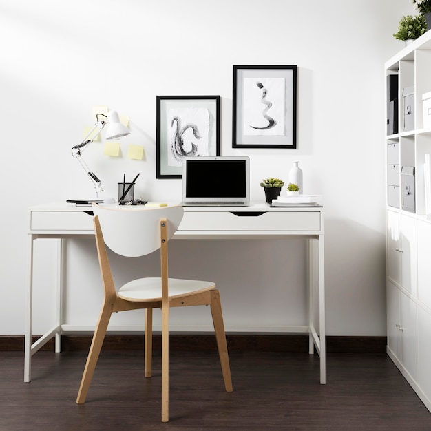 Neat and organised desk with chair