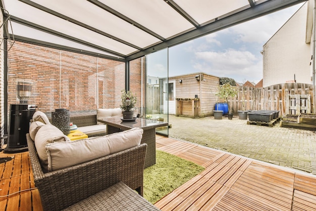 Neat patio with sitting area