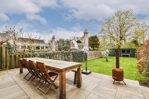 Neat patio with sitting area