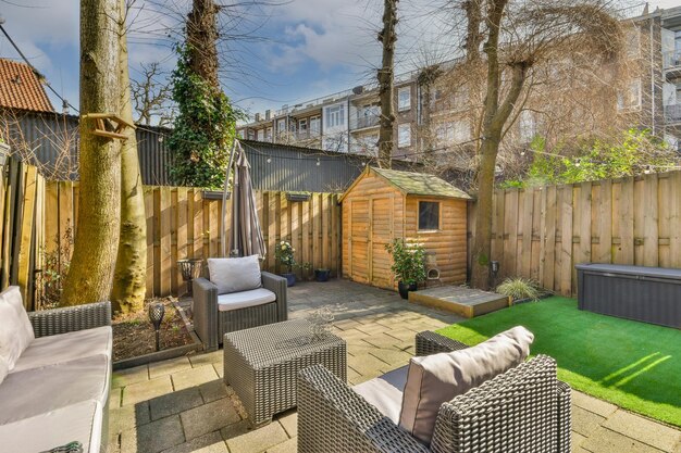 Neat patio with sitting area