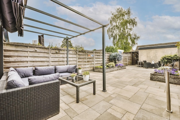 Neat patio with sitting area