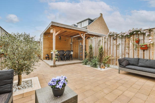 Neat patio with sitting area