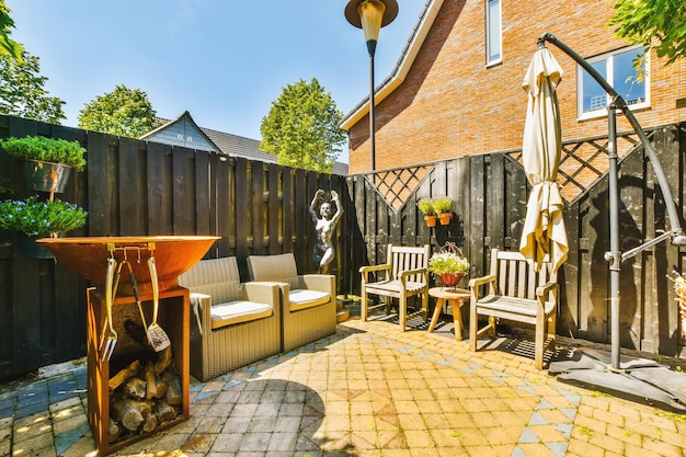 Neat patio with sitting area