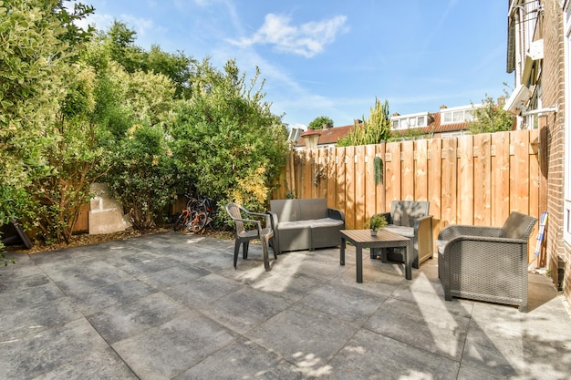 Neat patio with sitting area