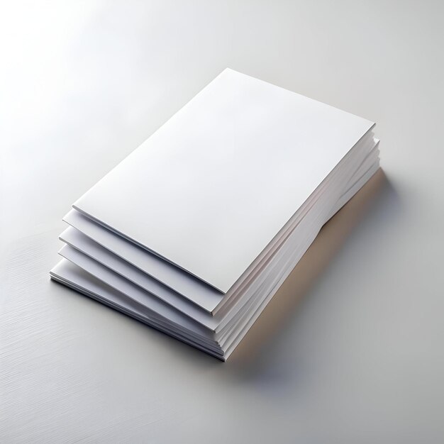 A neat stack of blank brochures on a white background