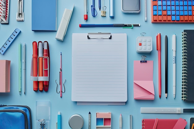 Photo neatly arranged office supplies