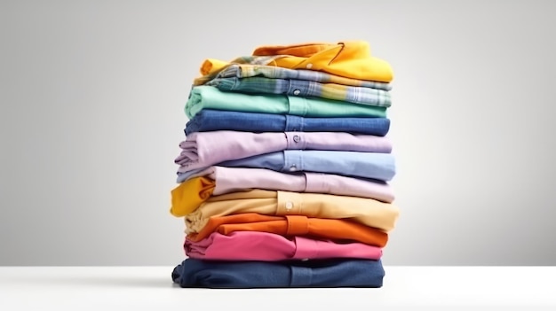 Neatly Folded Colorful Shirts Stacked in Gradual Order