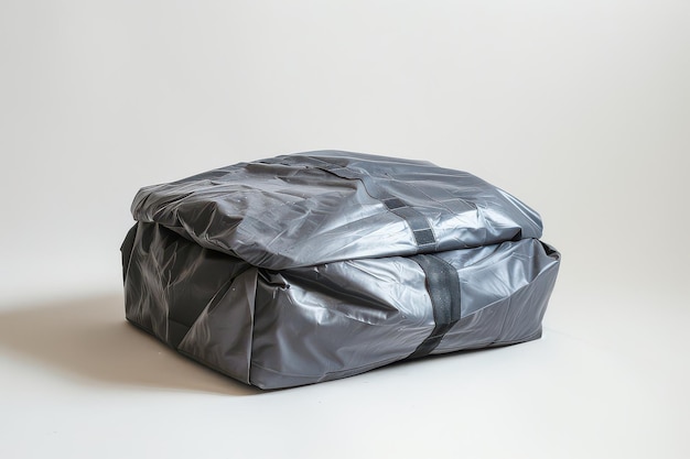 Photo neatly folded grey fabric storage bag on a light background for organizing items at home or traveling