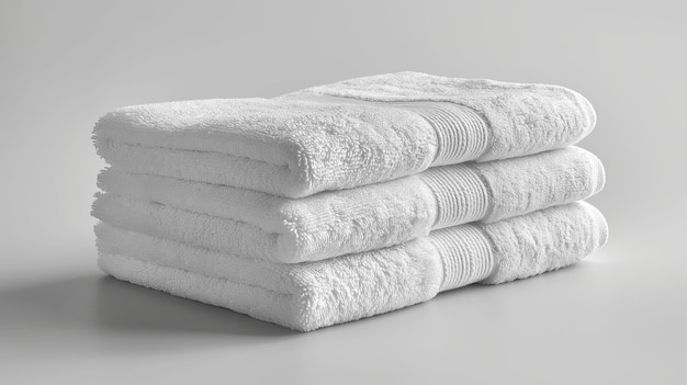 neatly folded white hotel towels on white background