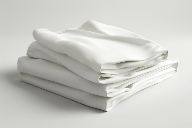 Neatly folded white sheets on a light background showcasing simplicity and cleanliness in linens