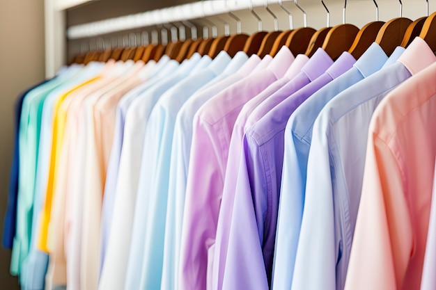 Neatly Ordered Business Shirts in an Office Closet Colorful Fashion for the Modern Businessman