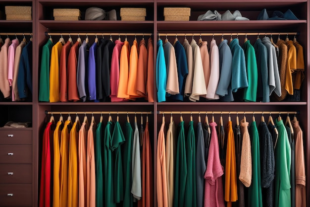 Neatly Organized Closet Filled With Colorful Dresses And Suits Generative AI