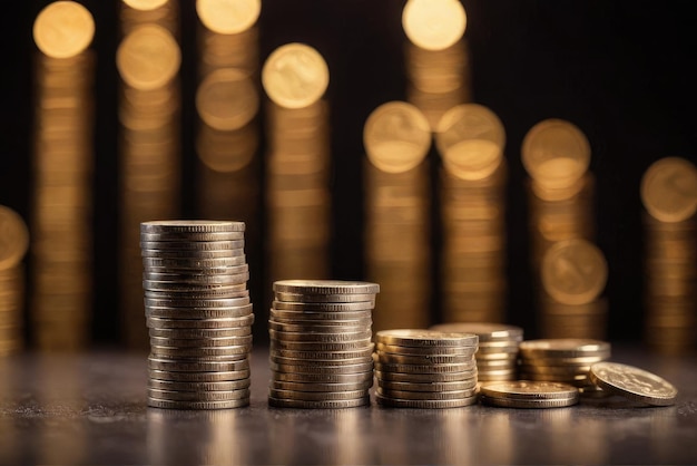 Neatly stacked coins increasing in height symbolizing financial growth and prudent savings habits