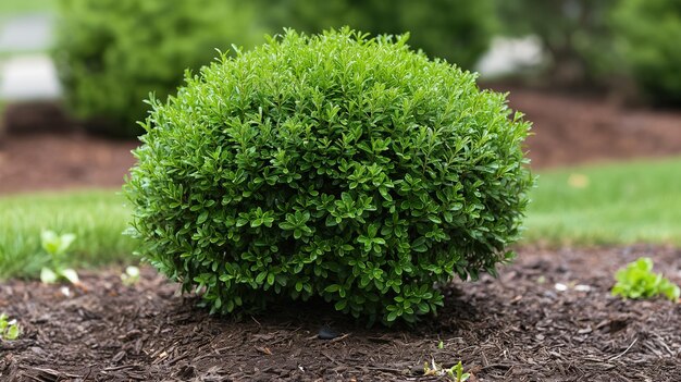 Photo neatly trimmed green bush in a garden