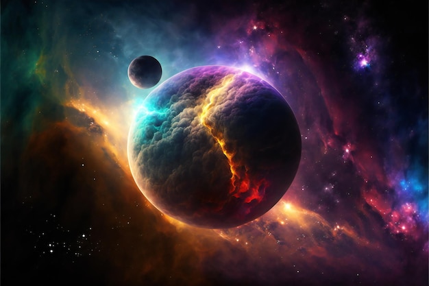 Nebula in outer space planets and galaxy creative digital illustration painting