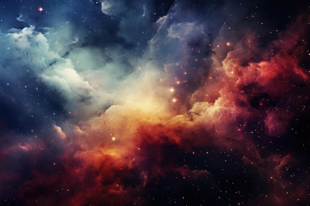 Nebula with stars and multicoloured clouds background created using generative ai technology