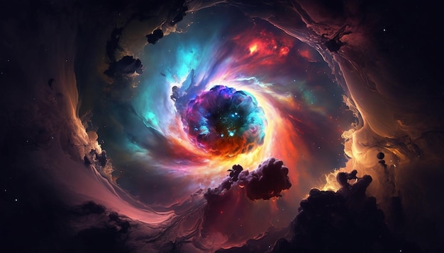 A nebula with vibrant colors and swirling gases generative ai