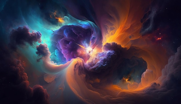 A nebula with vibrant colors and swirling gases generative ai