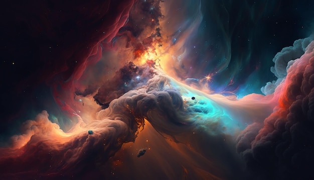 A nebula with vibrant colors and swirling gases generative ai