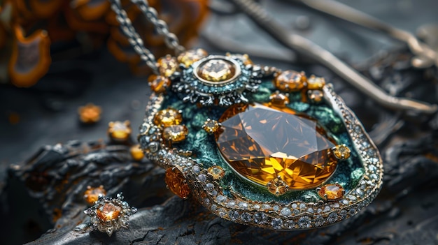 Photo a necklace with a large stone and a gold chain