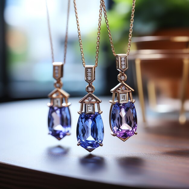 Photo a necklace with a number of purple gems on it